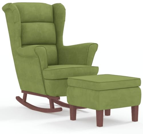 Hommdiy Schaukelstuhl mit Hocker,Wohnzimmer Sessel mit Hocker,Outdoor Samt Schaukelstuhl, Hellgrün Mit Fußablage