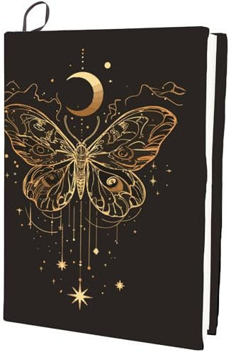 CRASPIRE Funda Elástica para Libros de 9.8 x 15.8 Pulgada con Diseño de Mariposas de Tela de Poliéster Negra Elástica Lavable Reutilizable con Diseño de Animales Luna Y Estrellas para la Mayoría