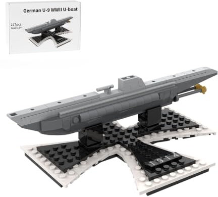 BlocteckToy MOC Klemmbausteine WW2 Deutsches U-Boot U-9 Modell, 217 Teile 1/200 Maßstab Militär U Boot Schiffe Modular Buildings Modellbausatz Set für Erwachsene, Klemmbausteine U-Boot