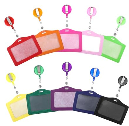 10 Stück Ausweishülle mit Band Ausweishalter Ausziehbar, Kartenhalter Ausziehbar 4.06x3.15in, Pu-Leder Hülle mit Clip für Büro Schule Klinik Busfahrkarten Schüler Schülerausweis Hülle (10 Farben)