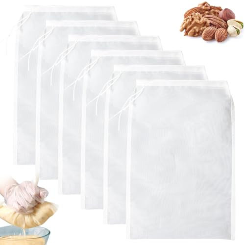 Momowin 6 Pezzi Sacchetti per Latte di Noci, Sacchetto Filtrante Alimentare Réutilisable, Sacchetti Filtro in Nylon per Filtrare Succhi di Frutta, Caffè, Formaggi, Succhi di Verdura (20 x 30cm)