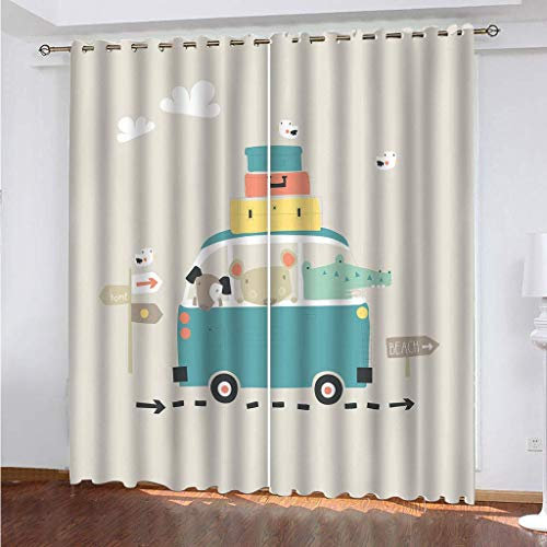 MAYNUO Blickdichte Vorhänge Mit Motiv 3D Cartoon Blue Car Kinder Gardinen Ösen Gardine Thermo 280x160 cm Schlafzimmer Kinderzimmer Vorhange Dekoratives Muster, Verdunklungsvorhänge