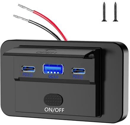 12V USB Steckdose, USB C Ladebuchse Auto, Dual für Fahrzeuge, Dualer PD 36W QC 3.0 18W, 12V-24V Wasserdichte Multi Port Ladestation, Kompatibel mit Auto Motorrad Wohnmobil Boot LKW