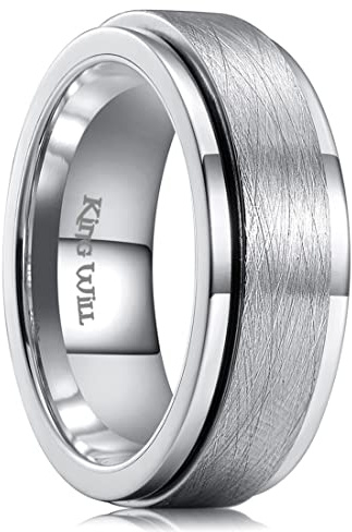 King Will 8mm Spinner Ring für Männer & Frauen - Edelstahl Fidget Angst Ring mit hochglanzpolierter & gebürsteter Oberfläche | Schwarz, Silber, Unisex Schmuck Geschenk
