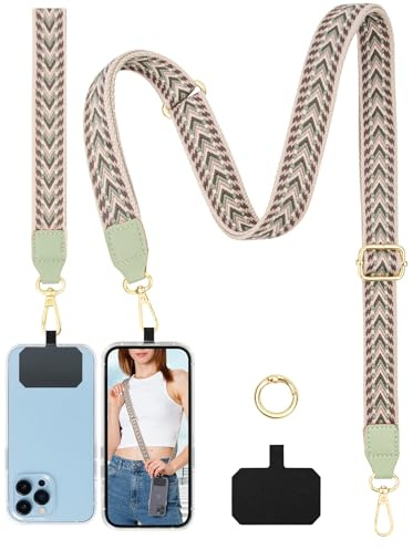 Faneam Lanière Téléphone Portable Universelle 2,5 cm, Cordon Telephone Portable Réglable à Motifs Chic, Chaîne de Téléphone avec Dragonne Portable, Tour de Cou Smartphone pour Femme