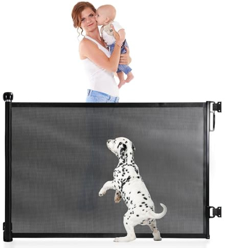Monucep Treppenschutzgitter Ausziehbar für Babys, 0-150 cm Baby und Haustiere Absperrgitter Türschutzgitter Treppenschutzrollo, Treppe Geeignet für Treppen/Türen/Innen & Außen, Schwarz