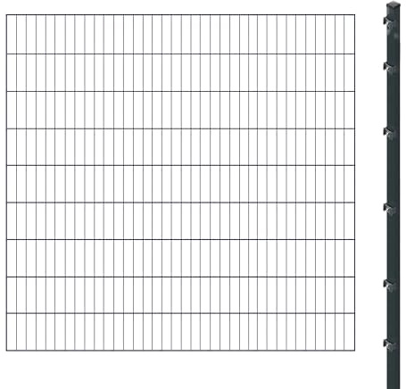 Einstabmattenzaun inkl. Pfosten zum Einbetonieren (Höhe: 180 cm, Länge: 10 m) | Einstabmatten in Anthrazit | UV- und witterungsbeständig