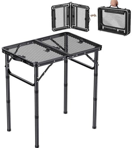 HOMGEN Folding Grill Table Portable-3 Adjustable Height 30/20/9.9 Inch Camping Table-Durable Load-bearing 66lbs-Campact Designed Aluminum Iron Small Folding Table-23*16 Inch Size-For Travel/Picnic/BBQ