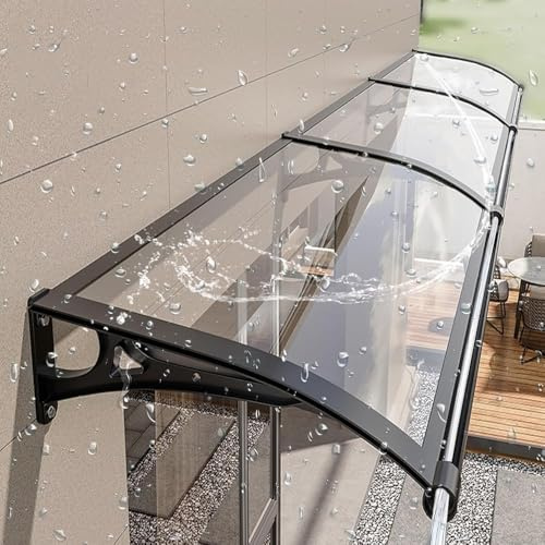 Tettoia in policarbonato per porta curva in lega di alluminio con grondaie protezione UV per porta posteriore portico finestra – 60 x 100 cm resistenza agli agenti atmosferici