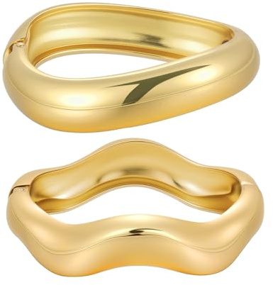 Emibele Pulseras de Oro para Mujer, 2 Piezas Brazaletes Abiertos Irregulares Gruesos, Brazalete Ancho de Moda, Joyería Minimalista, Regalo para Cumpleaños San Valentín Navidad