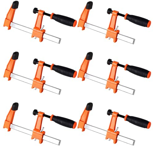 HEIYUET 6 Stück Schraubzwingen Set 150mm, Spannweite 150mm/6 Zoll, F-Klemmen Schraubzwinge aus Gussstahl mit Rutschfestem Griff, Schraubzwingen Groß Zwingen für Holzbearbeitung