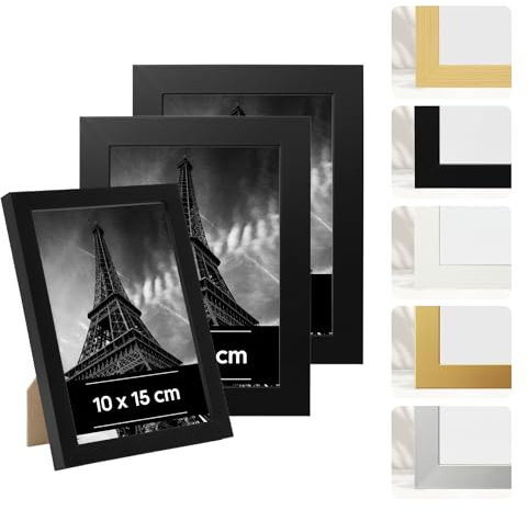 Estancia 10x15 cm 3er-Pack Schwarze Bilderrahmen aus Kunststoff – 10 x 15 cm Rahmen mit Bruchsicherem Acrylglas – Moderner Fotorahmen für Wände und Tische