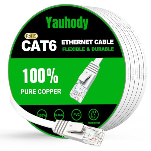 Yauhody Ethernet Cable 5m, 1Gbp/s Gigabit Internet Cable Cat 6 5m, White | Pure Copper High Speed Cat6 LAN Patch Leads, Snagless Design, Tangle Free, RoHs, TIA/EIA Compliant, for TV, Gaming, Router