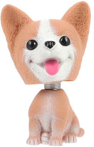 Hunde Ornament Braun, Kleiner Sitzfigur aus Kunstharz mit Stahlfeder | Armaturenbrett oder Geschenk, Leicht und Standfest, Liebevoll Simulierte Optik