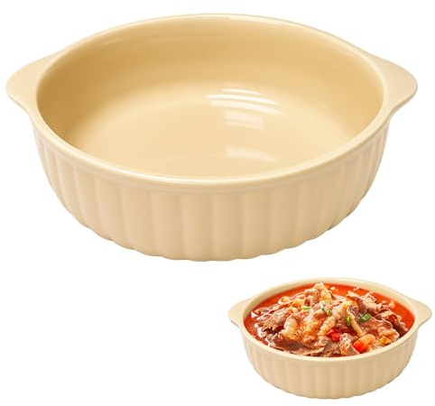 Rund ugnsform, keramik, lasagne-ugnsform för varmluftsfritös 19 x 16,5 x 5,5 cm, lasagneform ugnsformar, slät glasyr bakform rund, för lasagne, pommes frites, soppa (kaki)