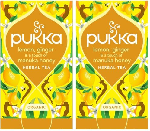Pukka Lemon, Ginger & a Touch of Manuka Honey, Tisana Biologica Con Limone, Zenzero, Miele di Manuka, Con Ingredienti 100% Naturali, Ideale per il Supporto Quotidiano, 20 Filtri (Confezione da 2)
