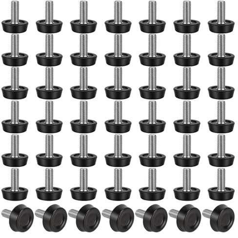 50 Stellfüße M8, Ø 24mm Schraubfüße Schwarz, Höhenverstellbare Möbelfüße | Metall Gewindefüße mit Kunststoff-Basis, 25mm Gewindelänge für Tische, Stühle, Möbel