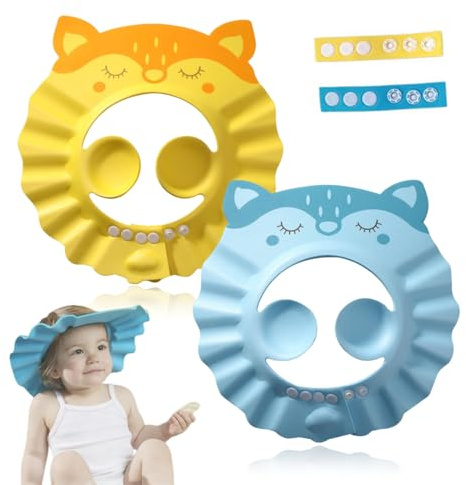 Cuffia da doccia per bambini, protezione per bambini, shampoo, cuffia morbida, berretto impermeabile, per bambini dai 6 mesi in su(Blu,Giallo)