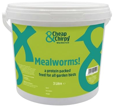 Cheap & Chirpy Dried Mealworms for Wild Birds, 3L Tub | Single-ingredient dried mealworms for garden birds in a resealable 3L tub.