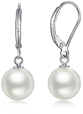 Jiahanzb 18 Karat Weiß Perlen Ohrringe Damen 925 Sterling Silber Set Perlenohrringe hängend für Damen