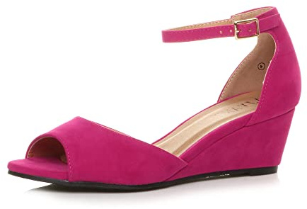 AJVANI Womens ladies low mid wedge heel peep toe ankle strap smart casual evening sandals size