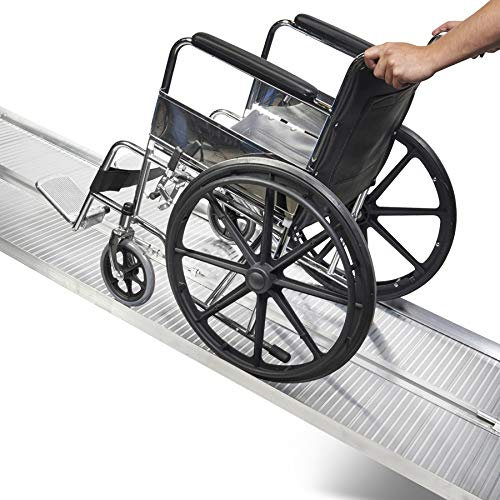 Datona Aluminium Schwellenrampe 180 cm - klappbare Auffahrrampe mit extra breiter Fahrfläche & Antirutschprofil - 250 kg Tragkraft für Elektromobil & Rollstuhl