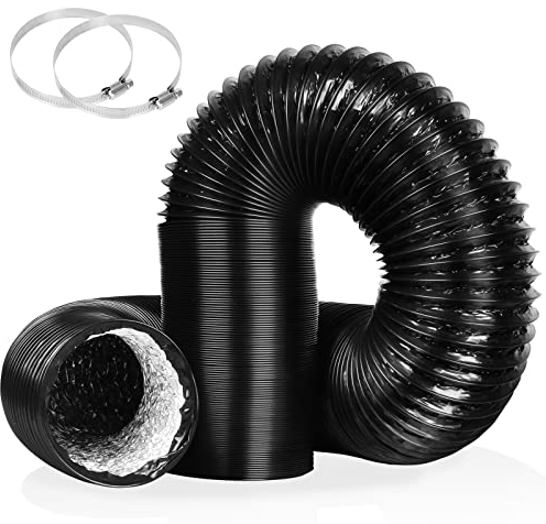 4 Inch 16FT Air Duct,Insulation Aluminum Clothing Dryer Hose,Black PVC Lightproof Vent Hose for Fan Filter and Grow Tent, 2 Clamps Include