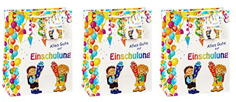 TSI 3er Pack Geschenktüte mittel ca. 18 x 10 x 23 cm EINSCHULUNG