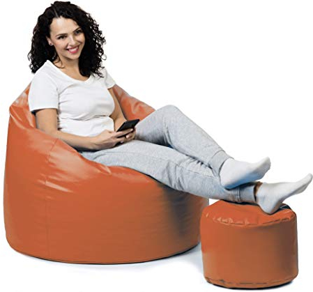 sunnypillow Premium XXL Sitzsack mit Hocker Riesensitzsack Outdoor & Indoor mit 320L Styropor Füllung Sessel für Kinder & Erwachsene Sitzkissen Sofa Beanbag viele Farben zur Auswahl Orange
