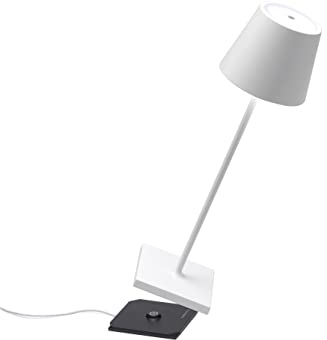 Zafferano, Poldina Pro, Lampada da Tavolo Ricaricabile e Senza Fili con Controllo Touch, Utilizzabile anche come Lampada da Esterni, Dimmer, 2200-3000 K, Altezza 38 cm, Colore Bianco