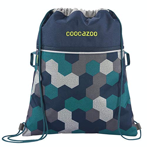 Coocazoo Sportbeutel RocketPocket „Blue Geometric“, blau, Reißverschlussfach & Kordelzug, reflektierende Elemente, ab der 5. Klasse, 10 Liter