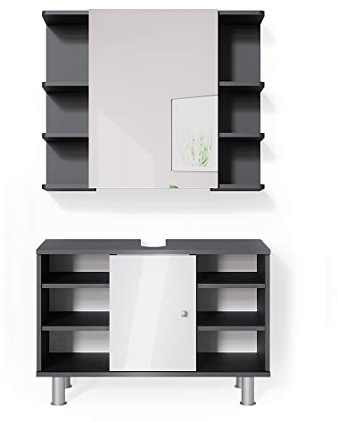 Vicco Badmöbel-Set Fynn, Anthrazit, 60 cm | besteht aus Badspiegel und Waschbeckenunterschrank
