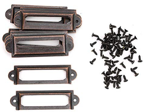 20 Stück Etikettenhalter Bücherregal Schubladenschrank Griff Ziehgriffe Etikettenhalter Griffe für Schublade im Apothekerschrank Aktenschrank Büro Bibliothek(Rote Bronze)
