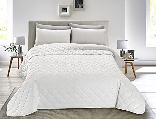 Banzaii Trapuntino Una Piazza e Mezza 220x260 cm Primaverile Estivo, Copriletto Una Piazza e Mezza Double Face, Trapunta Estiva Leggera Made in Italy - Bianco/Bianco