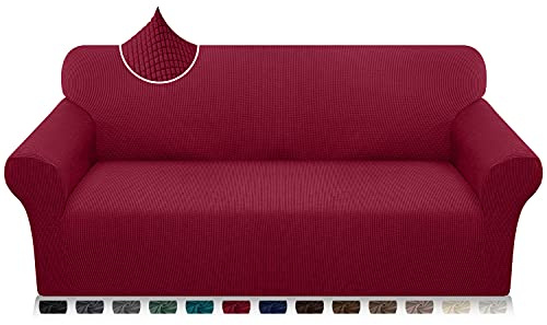 Earnmore Copridivano impermeabile a 4 posti. Spessa copertura elasticizzata antiscivolo. Protegge il divano da cani e gatti. Dotato di bastoncini in schiuma (4 sedute, colore vino rosso)