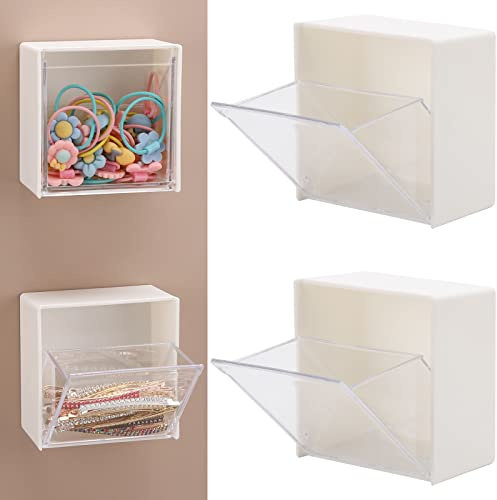Tecbeauty 2PCS Cotton Pads Holder Dispenser, Wall Mounted Cotton Ball Organizers and Storage Box Rounds Jar Containers for Cotton Ball, Floss, Hairpin, Rubber Band, Clip（3.35in x1.8in x3.35in）