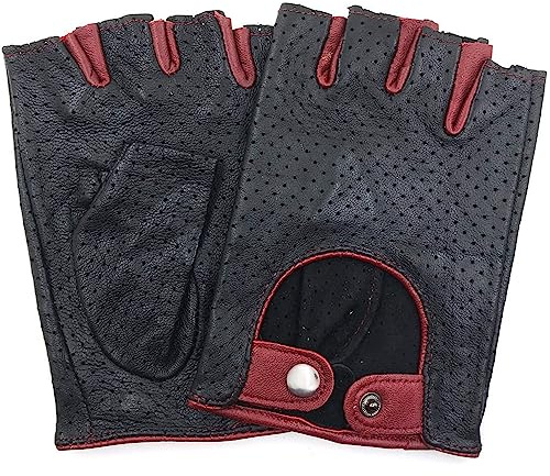 ZLUXURQ Damen-Lederhandschuhe Vollmaschige Fingerlose Halbfinger-Fahrhandschuhe