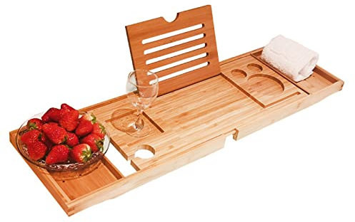 Luxuriöses Bambus-Badewannen-Tablett, Caddy-Holz-Badewannen-Tisch mit ausziehbaren Seiten, Leseregal, Tablet-Halter als Geschenk für Ihre Lieben