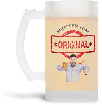 DRUC KLAUS Bierkrug mit Foto und Namen – Glas-Bierkrug mit eigenem Bild - Individuell bedruckter Bierkrug | 470 ml |