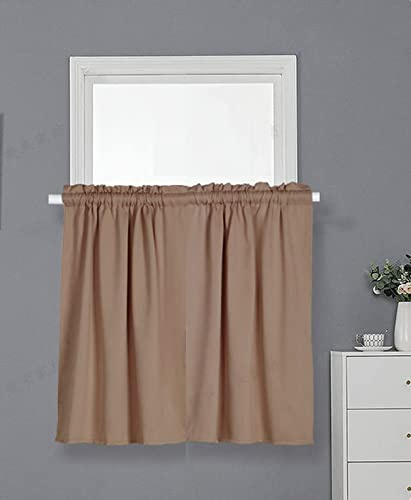 A.Monamour Corta Oscurante Rod Pocket Solida Kaki per Finestra Piccola - Tendina da Cucina Bistrot Caffè Mezza Mantovana a Vetro Pannello Porta Armadio Lavandino