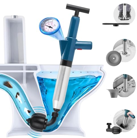 NiC IS COCNG Stura WC, Pompa stura scarichi a Pressione, sturalavandino ad Aria compressa, stura lavandini e scarichi Professionale, 3 Diverse Ventose e la Pulizia del lavandino