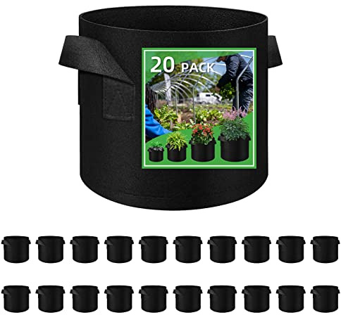 20 Pack Vegetable Grow Bags, Gardening Plant Growing Bags Breathable Non-woven Fabric Plant Pots with Handles Indoor & Outdoor Grow Containers for Vegetable/Flower/Plant/Fruits, 15 Gallon(Black)