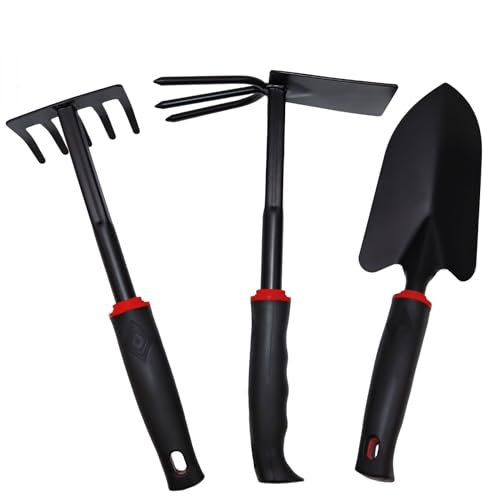 Linxor - Lot de 3 Outils de Jardinage à Main en Acier Inoxydable - Noir