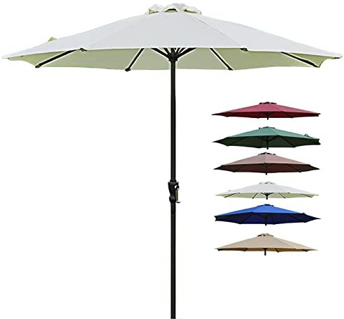 SAGIDAR Sonnenschirm Für Den Strand, Wetterfester Gartenschirm, Rund Sonnen Terrassenschirm, Mit 8 Rippen, 6 Farben, 2.7mx2.5m, Mit Handkurbel/Ohne Basis, Leicht Zu Falten Und Zu Entfalten