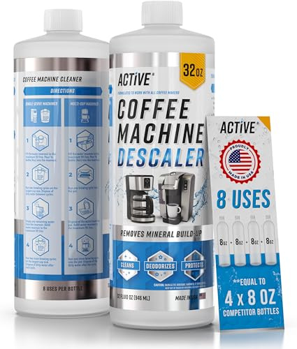 ACTIVE Coffee Machine Descaler Descaling Solution - 32oz (8 Uses) Compatible with Keurig,Nespresso,Breville,Delonghi, Jura, Ninja - Espresso Coffee Maker Cleaner,Coffee Pot Cleaning Limescale Remover