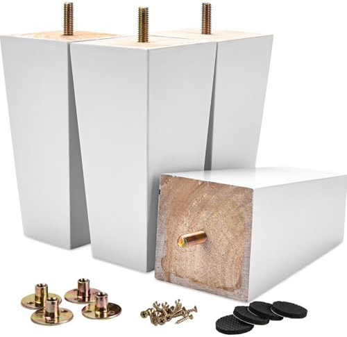 La Vane 20cm Massivholz Pyramide Möbelfüße mit M8 Bolzen 4 Stück Weiß