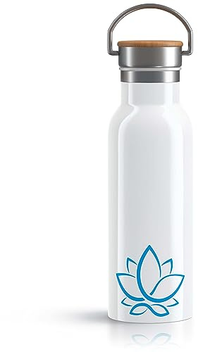 OWLBOOK Lotus blau Trinkflasche Yoga Edelstahl Wasserflasche für Frauen Yoga Zubehör Damen - Thermosflasche 600ml nachhaltige Sportflasche auslaufsicher schadstofffrei BPA frei