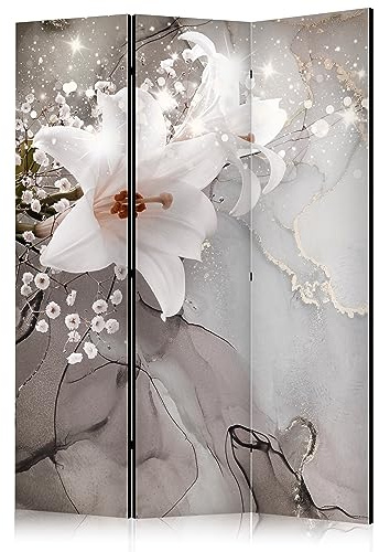 murando - Paravent Raumteiler Blumen, 135x172 cm, 3-teilig, Wohnzimmer | Mobiler Sichtschutz, sofort einsatzbereit, Holzrahmen, ideal fürs Wohnzimmer oder Büro, geruchsneutral, lichtbeständig