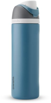 WIAONE Owala FreeSip - Botella de agua aislada de acero inoxidable con pajita para deportes y viajes, sin BPA, 24 onzas, gris/azul (azul oasis)