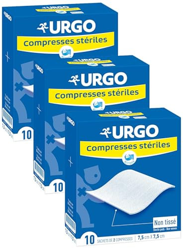 Urgo - Compresses stériles - Non tissées - Boîte de 10 sachets de 2 compresses - 7,5cm x 7,5cm (Lot de 3)
